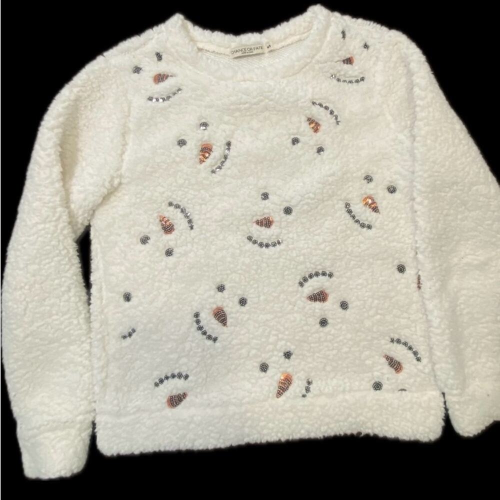Women's Chance or Fate White Sherpa Sweater with Snowman